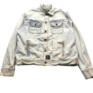 Akoo Brand Light Washed Jean Denim Trucker Jacket Mens XL Button Blue